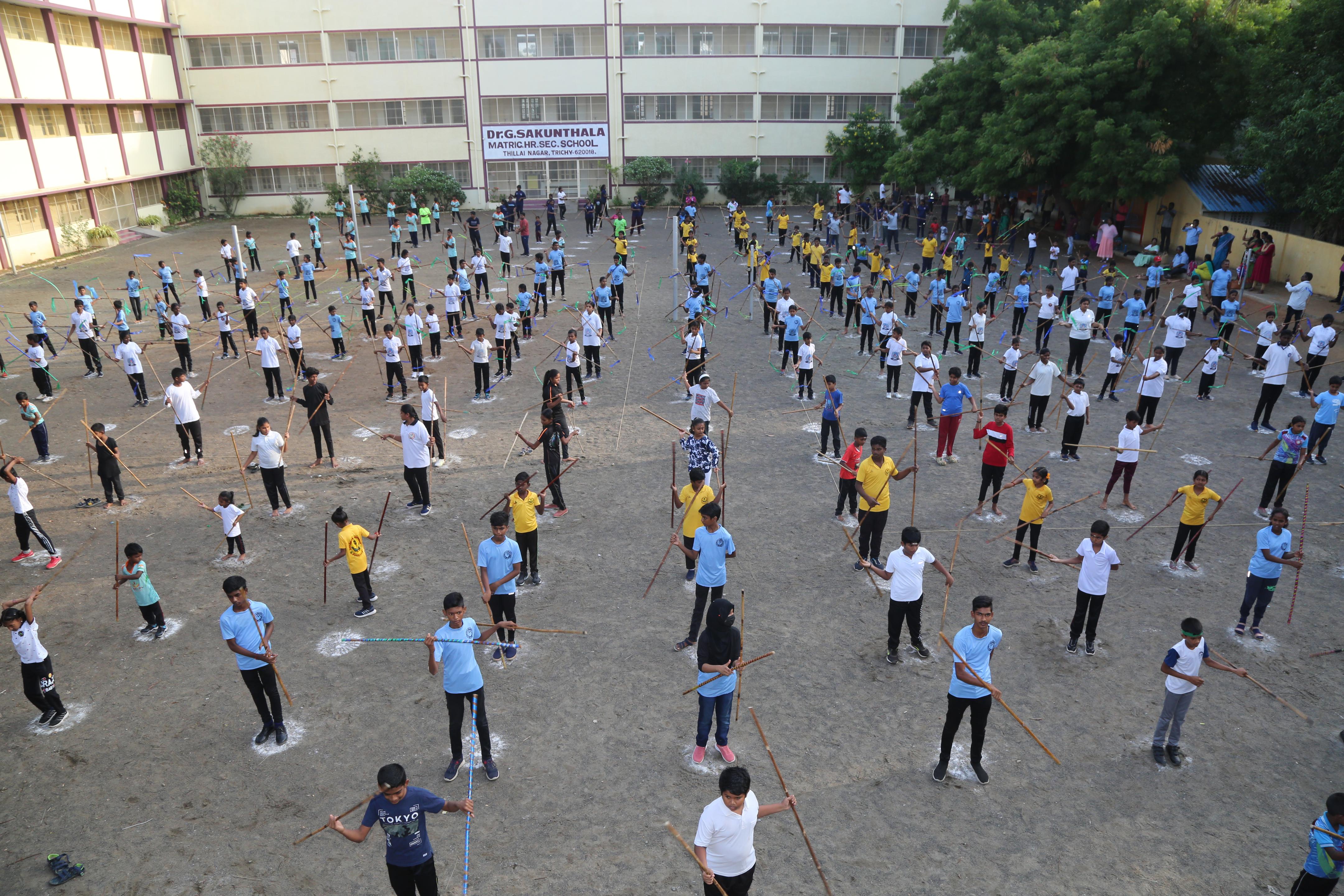 DOUBLE STICK ROTATION BY MORE THAN 300 STUDENTS FOR 3 HOURS TO CREATE AWARENESS ABOUT PHYSICAL ACTIVITY.